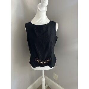 Vintage Jessica Howard Petite Beaded Chain Black Tank Top 90s Y2K Linen Blouse